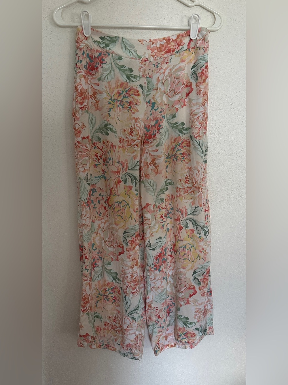 O'Neill Watercolor Floral Wide Leg Cropped Pants Pastel Peach Pink Small
